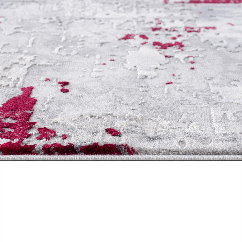9' X 13' Red and Gray Modern Abstract Area Rug