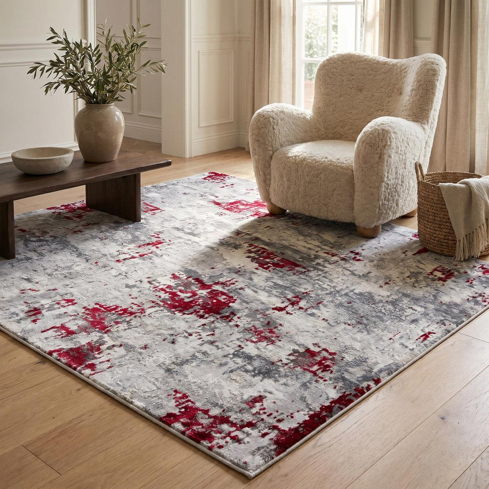 9' X 13' Red and Gray Modern Abstract Area Rug