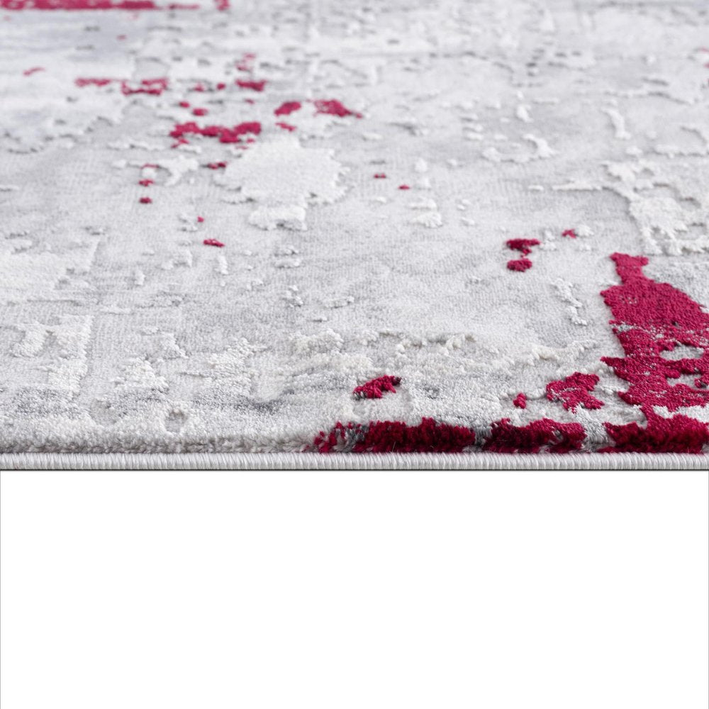 9' X 13' Red and Gray Modern Abstract Area Rug