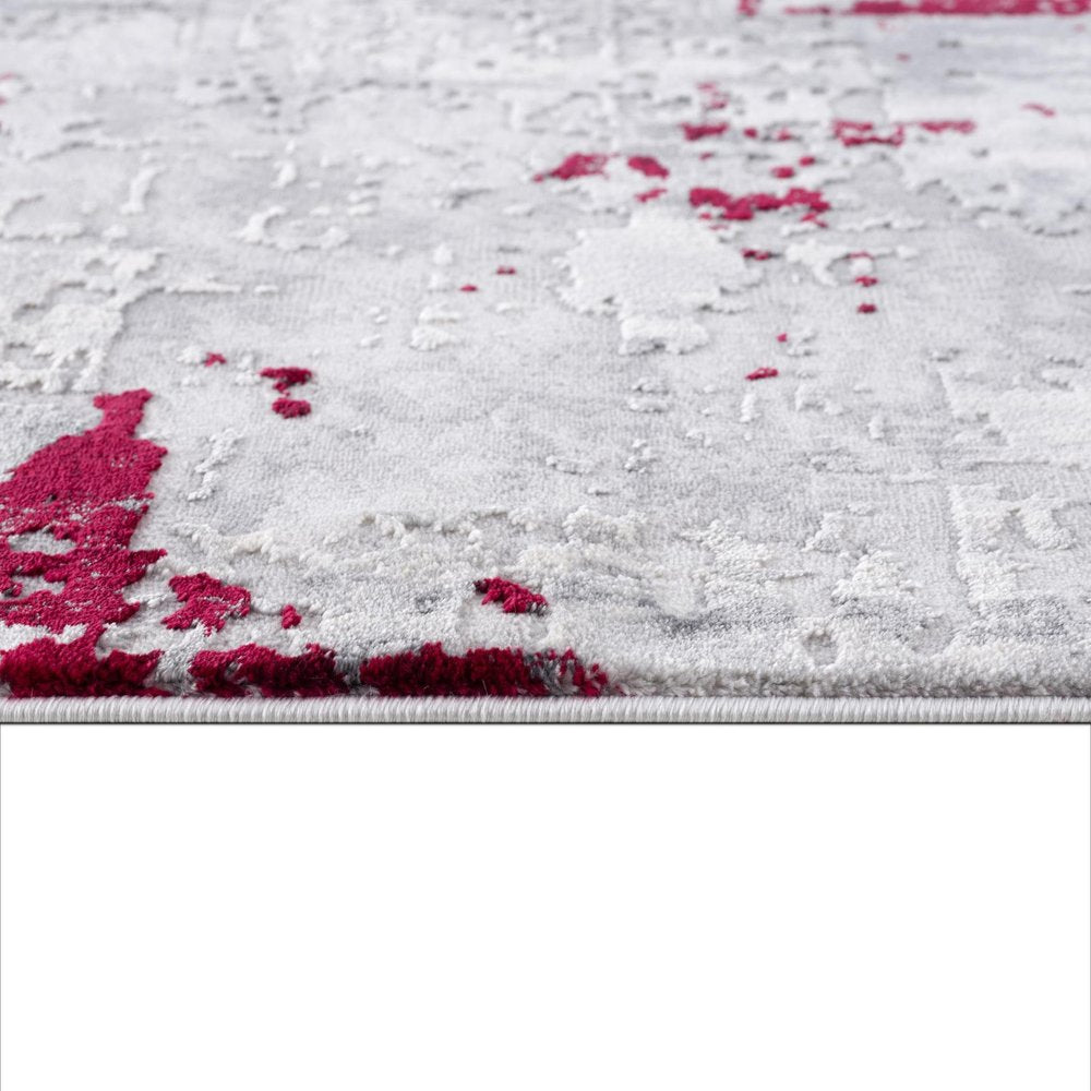 9' X 13' Red and Gray Modern Abstract Area Rug on a white background