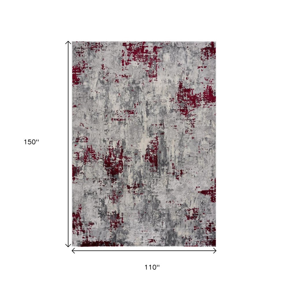 9' X 13' Red and Gray Modern Abstract Area Rug on a white background