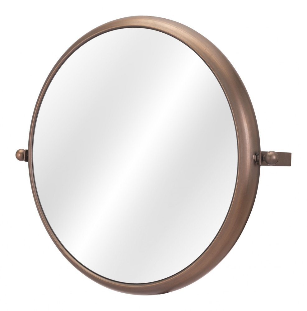 Industrial Gold Round Mirror on a white background