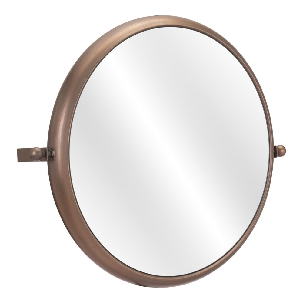 Industrial Gold Round Mirror on a white background