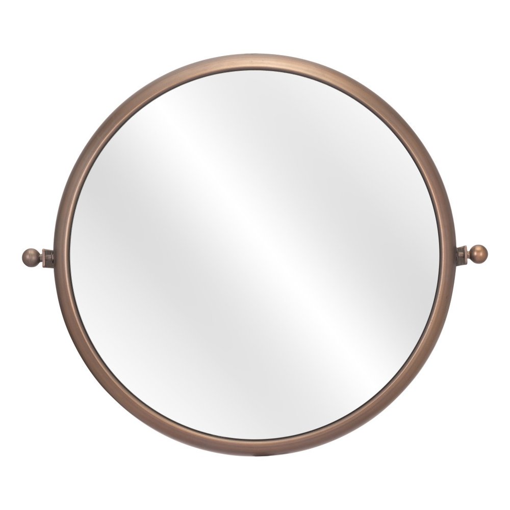Industrial Gold Round Mirror on a white background