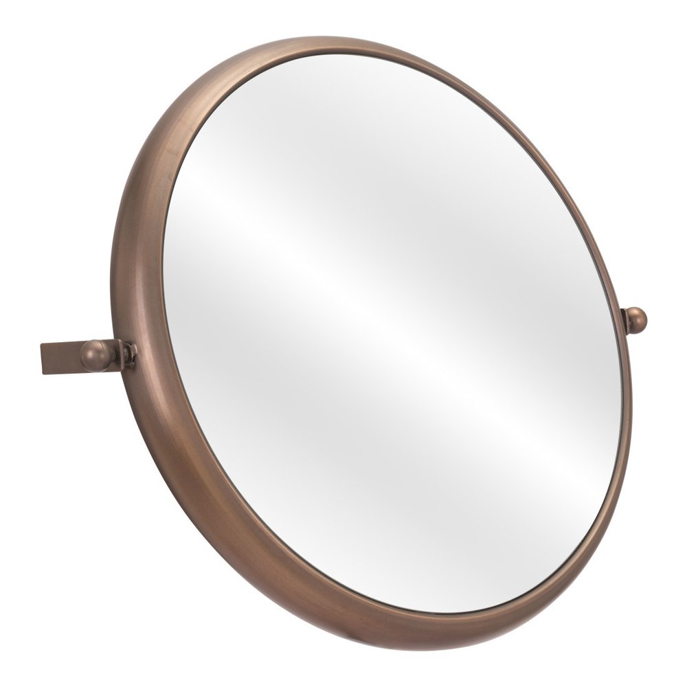 Industrial Gold Round Mirror on a white background