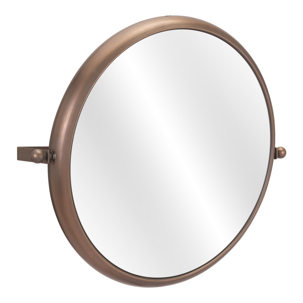 Industrial Gold Round Mirror on a white background