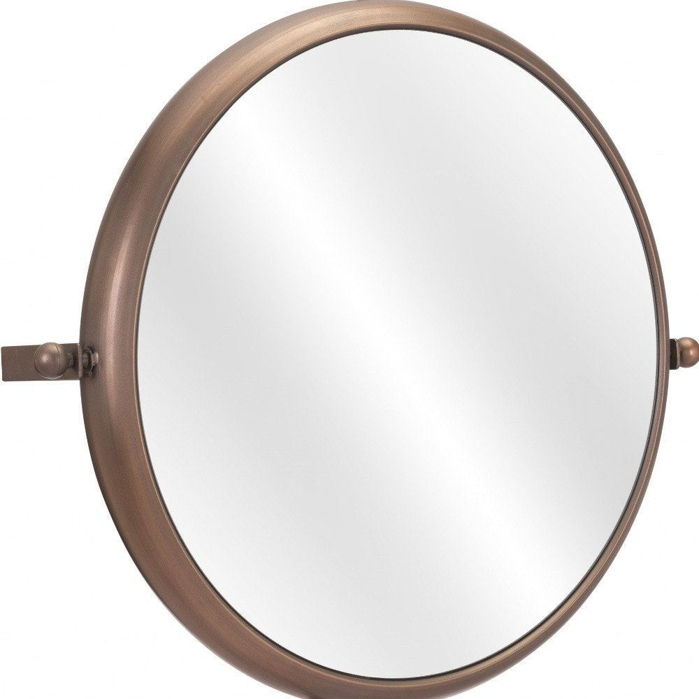 Industrial Gold Round Mirror on a white background
