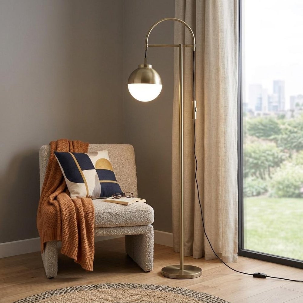 69" Bronze Steel Floor Lamp With Bronze Steel Globe Shade
