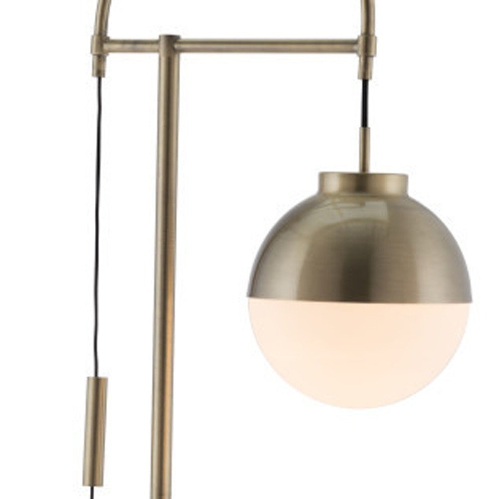 69" Bronze Steel Floor Lamp With Bronze Steel Globe Shade. Floor lamp isolated on a plain white background, finished in bronze metal.