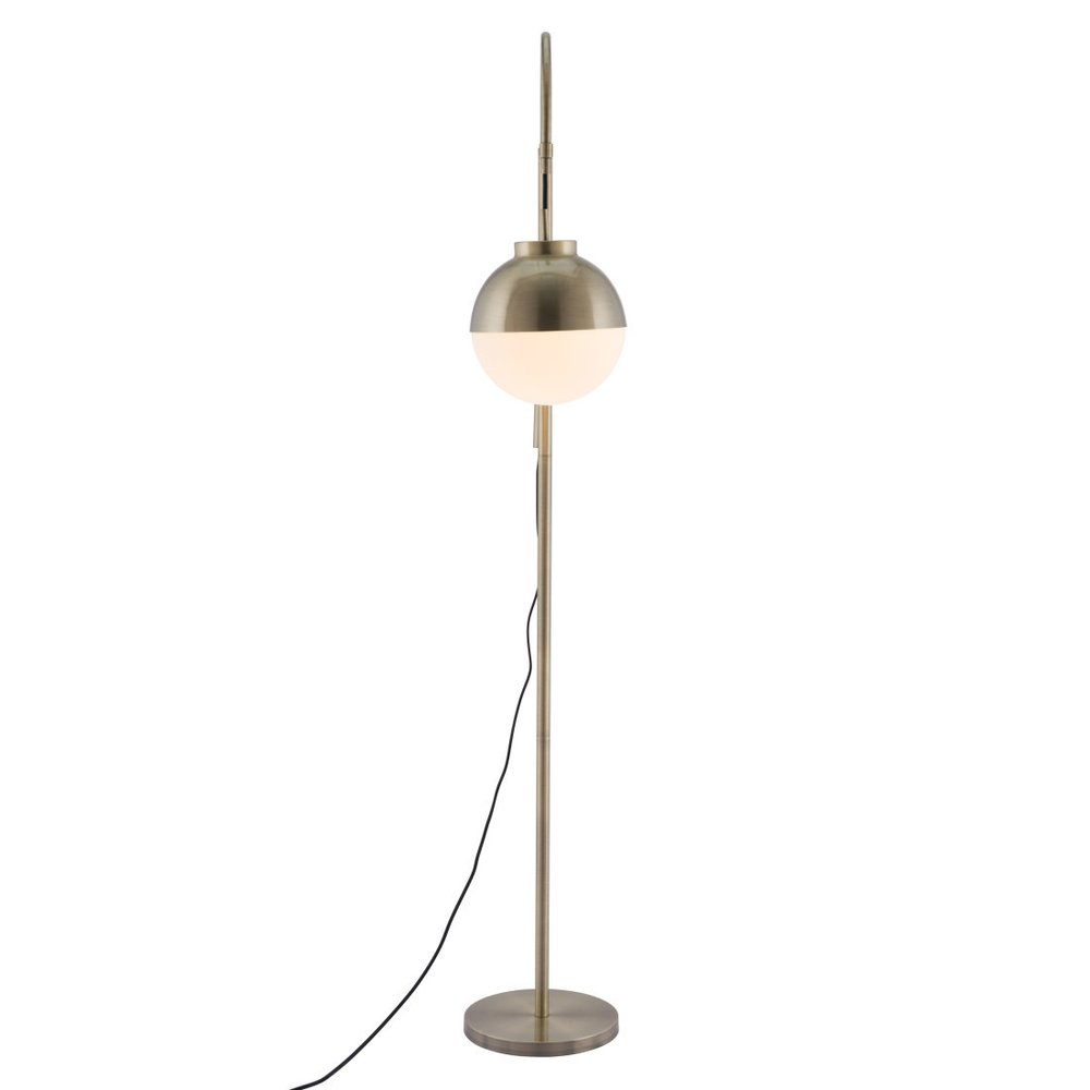 69" Bronze Steel Floor Lamp With Bronze Steel Globe Shade. Floor lamp isolated on a plain white background, showing a metal surface.
