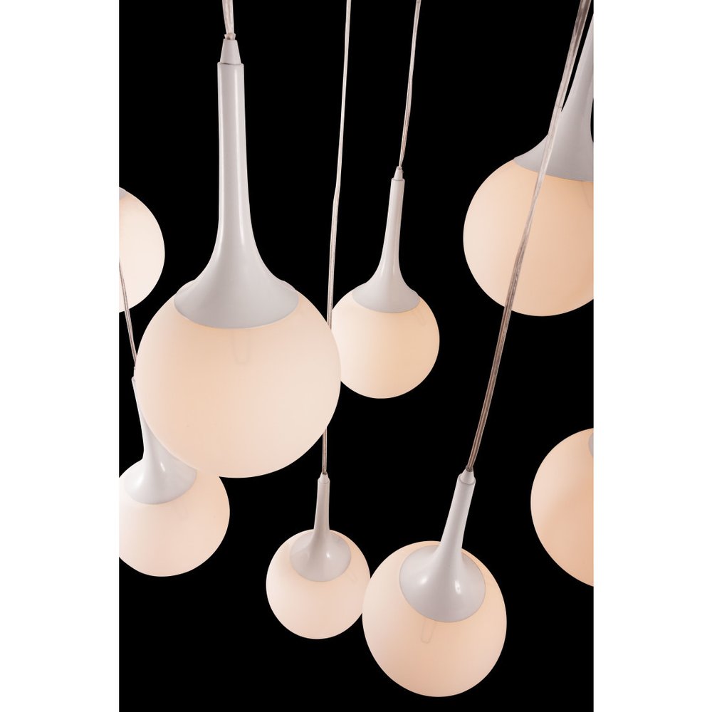 White Shaded Nine Light Metal Dimmable Ceiling Light on a white background