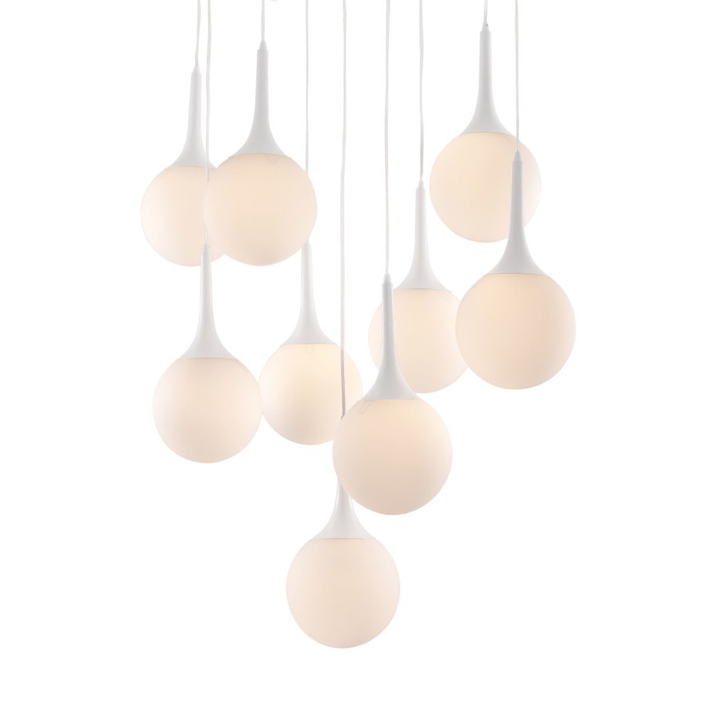 White Shaded Nine Light Metal Dimmable Ceiling Light on a white background