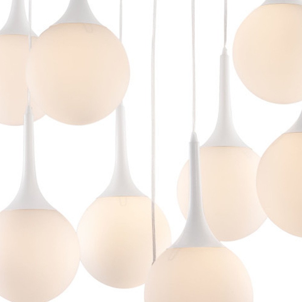 White Shaded Nine Light Metal Dimmable Ceiling Light on a white background