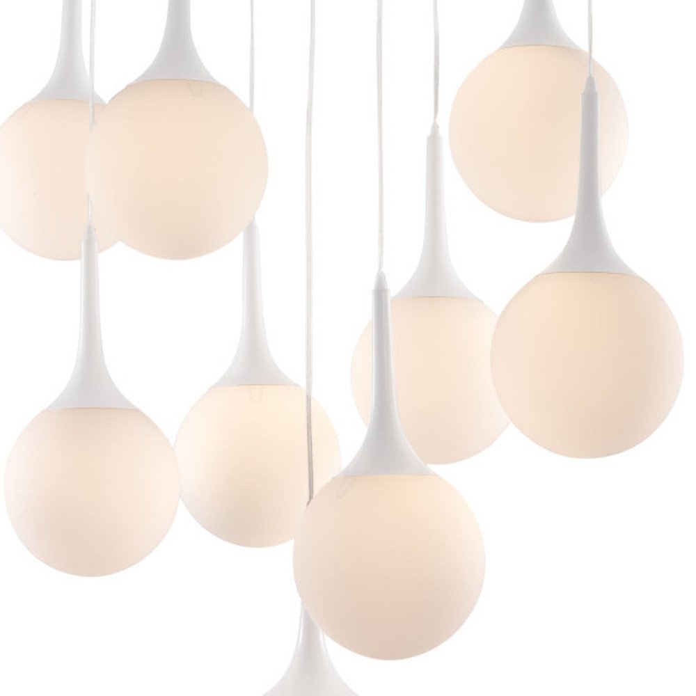 White Shaded Nine Light Metal Dimmable Ceiling Light on a white background