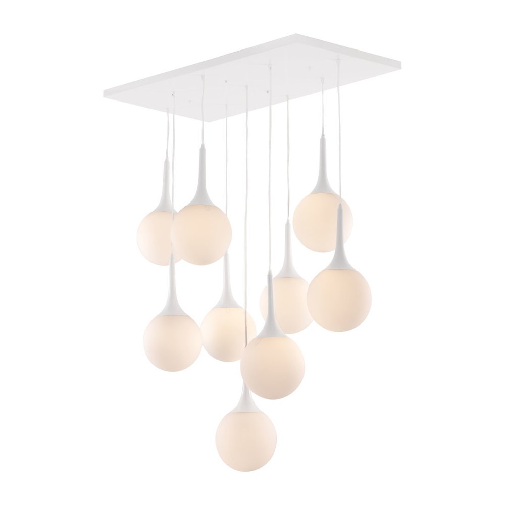 White Shaded Nine Light Metal Dimmable Ceiling Light on a white background