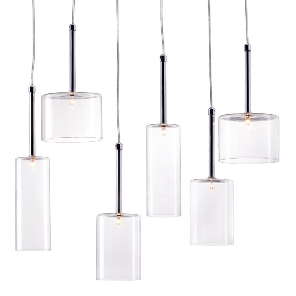 Silver Kitchen Island Six Light Metal LED Ceiling Light With Shades on a white background