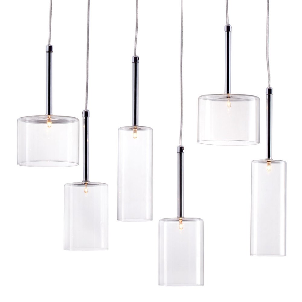 Silver Kitchen Island Six Light Metal LED Ceiling Light With Shades on a white background