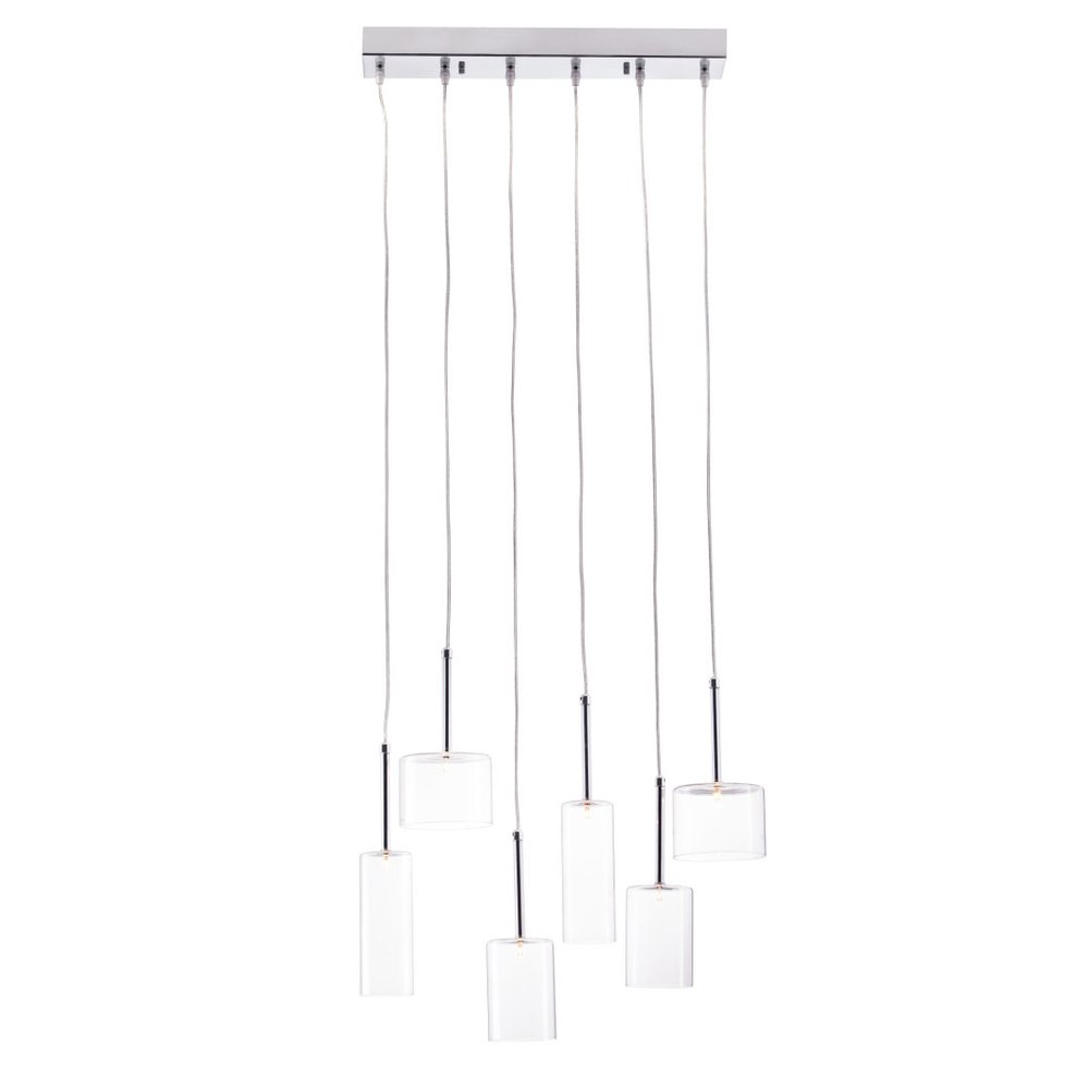 Silver Kitchen Island Six Light Metal LED Ceiling Light With Shades on a white background