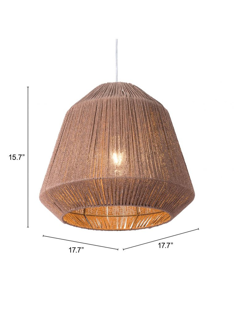 Brown Woven Paper String Hanging Pendent Lamp on a white background