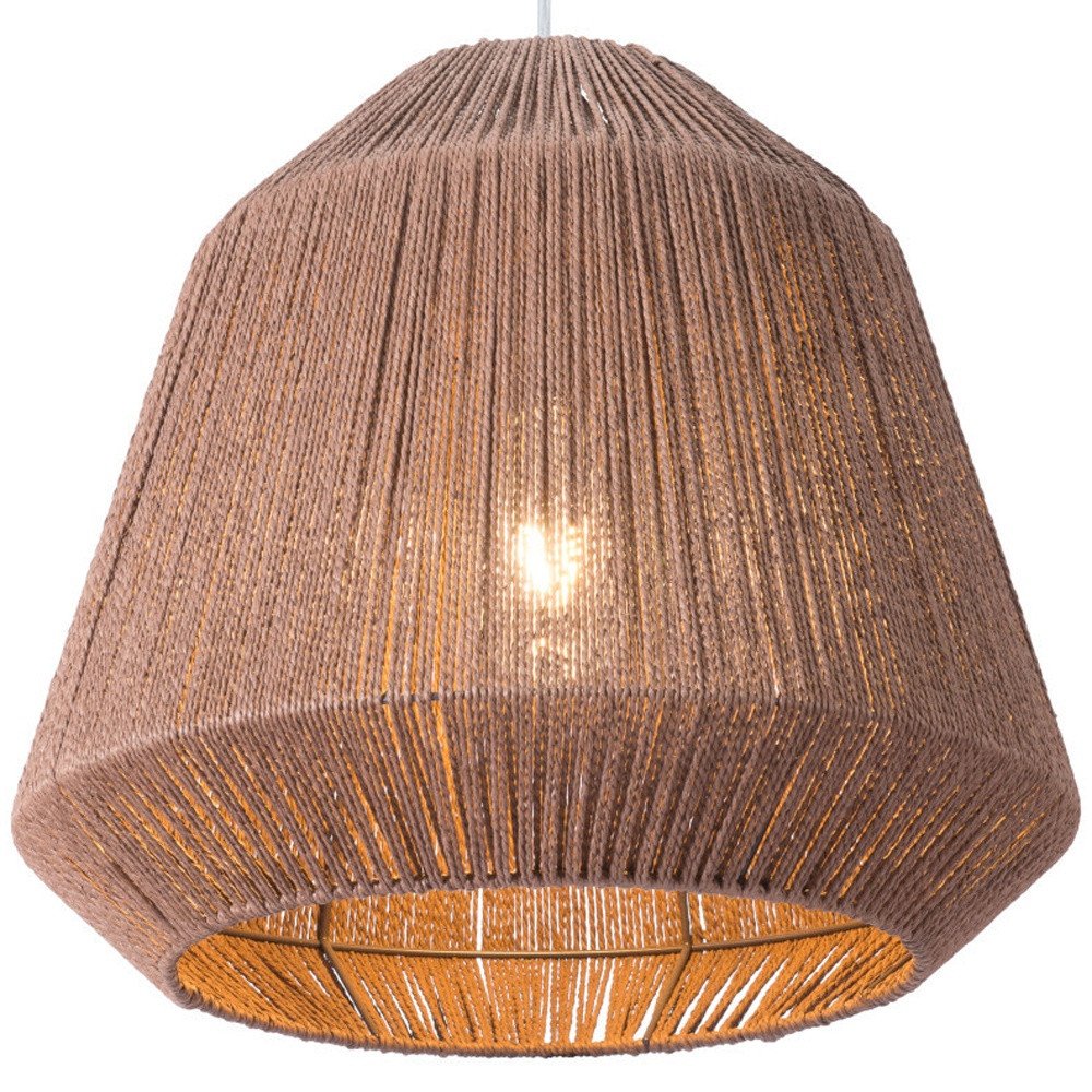 Brown Woven Paper String Hanging Pendent Lamp on a white background