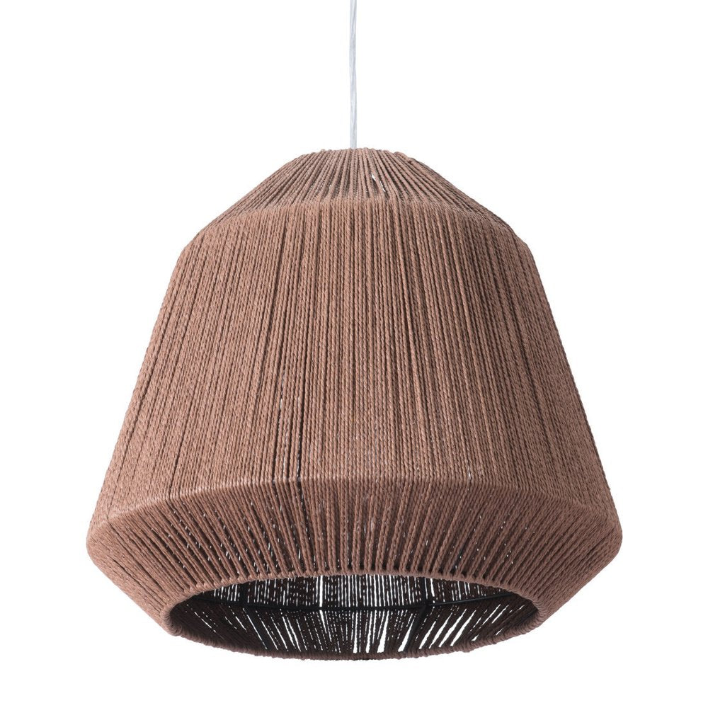 Brown Woven Paper String Hanging Pendent Lamp on a white background