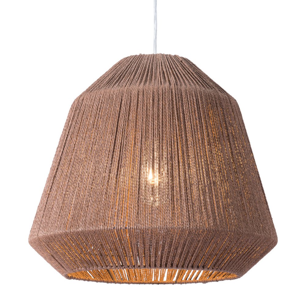 Brown Woven Paper String Hanging Pendent Lamp on a white background