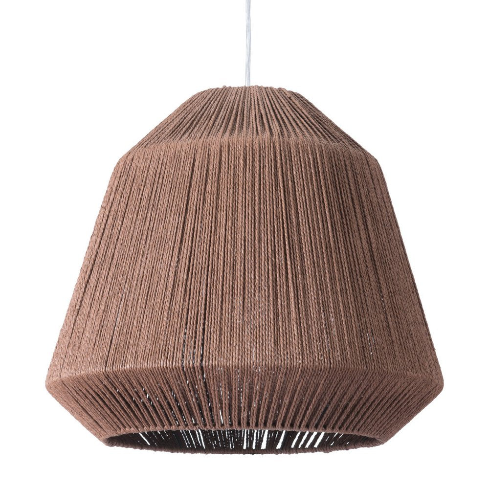 Brown Woven Paper String Hanging Pendent Lamp on a white background