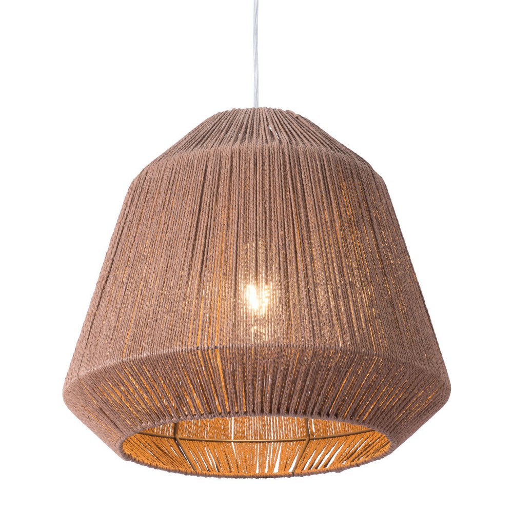 Brown Woven Paper String Hanging Pendent Lamp on a white background