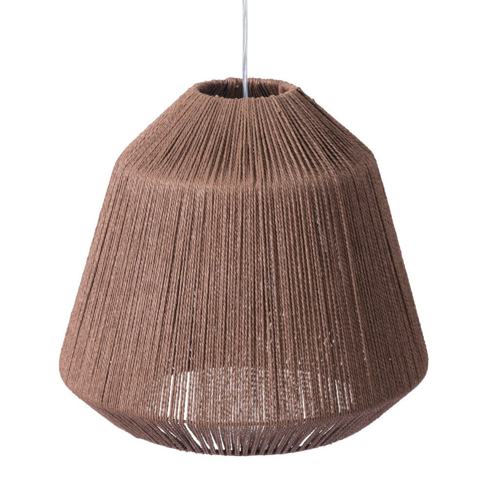 Brown Woven Paper String Hanging Pendent Lamp on a white background