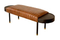 Warm Brown Leather And Solid Wood Bench on a white background