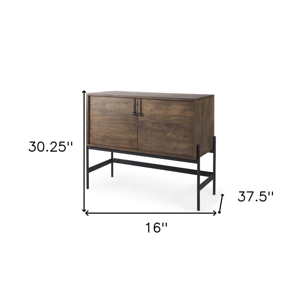 Dark Brown Two Door Cabinet With Metal Legs on a white background