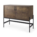 Dark Brown Two Door Cabinet With Metal Legs on a white background