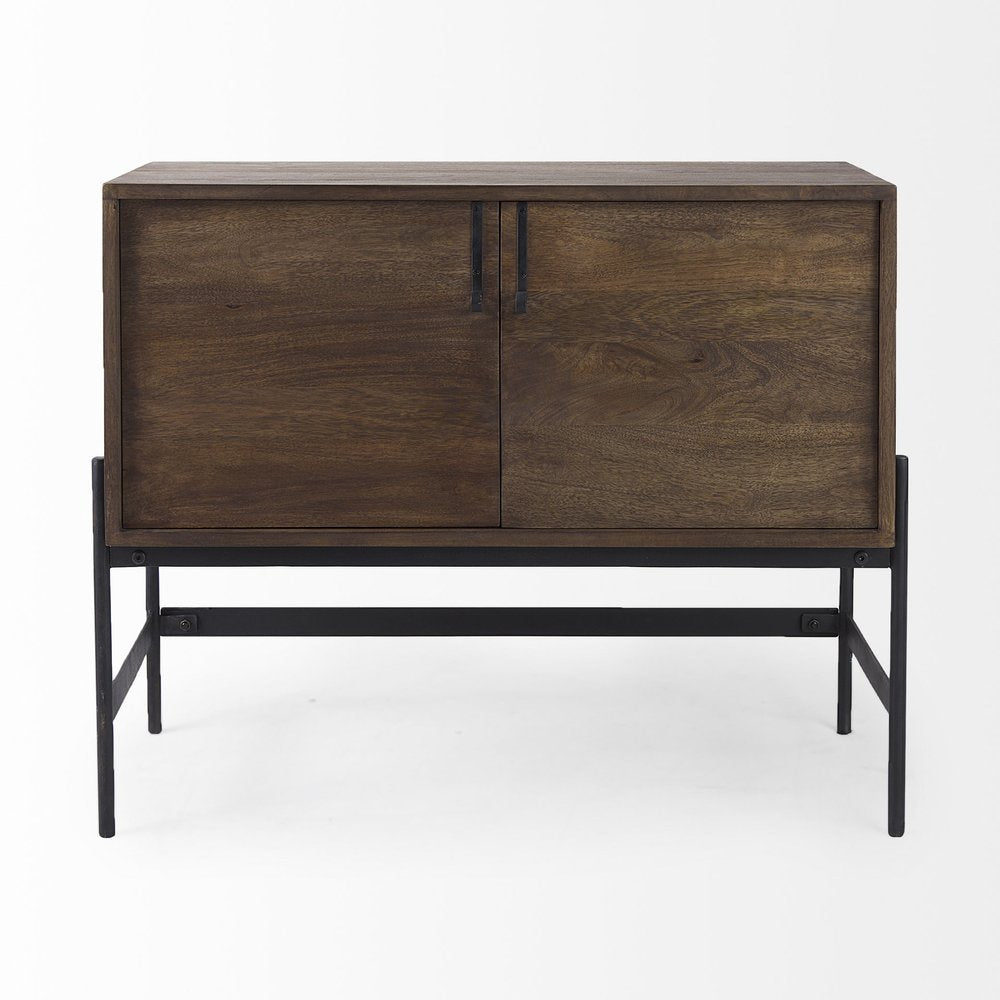 Dark Brown Two Door Cabinet With Metal Legs on a white background
