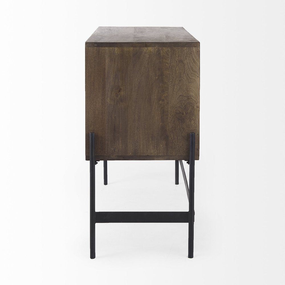 Dark Brown Two Door Cabinet With Metal Legs on a white background
