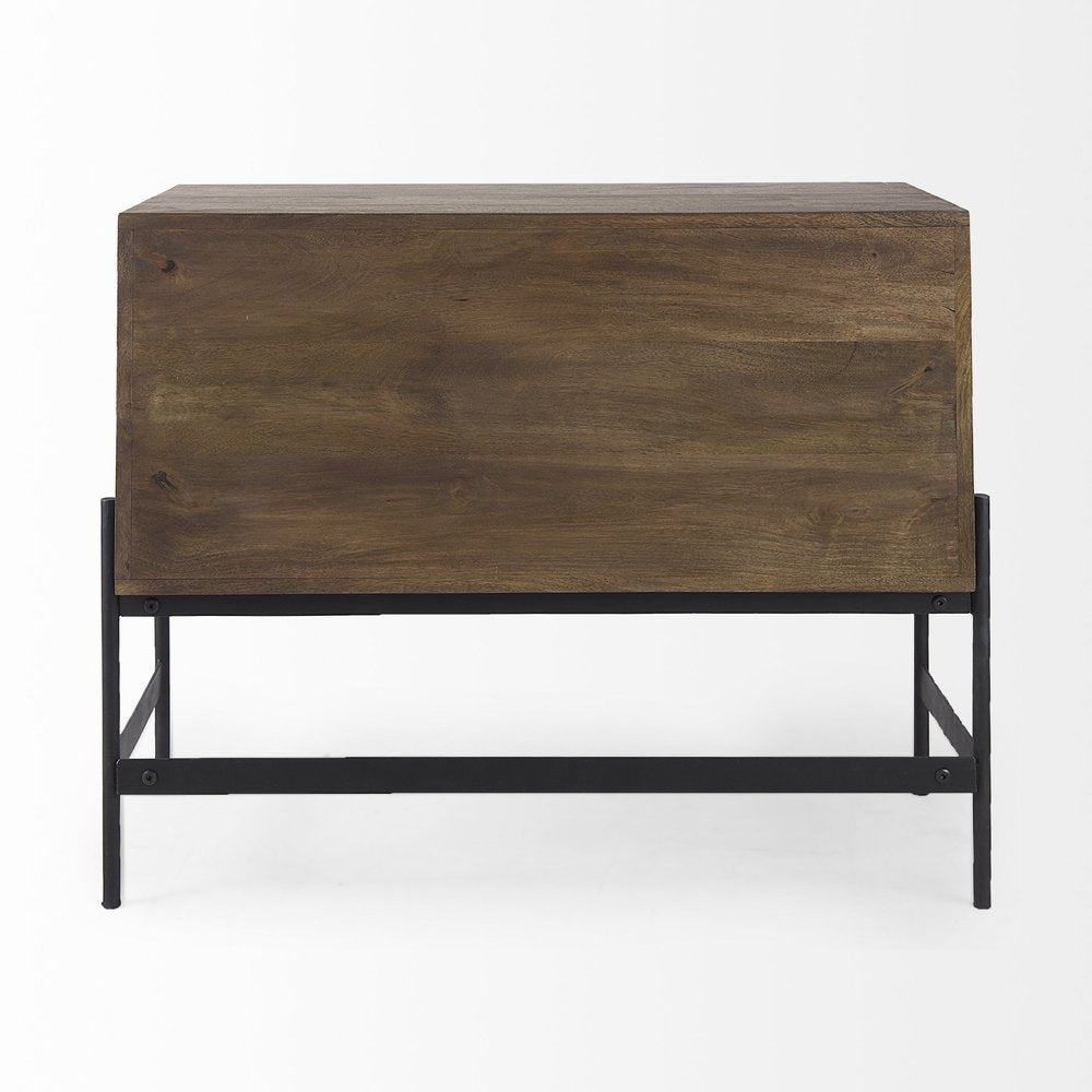 Dark Brown Two Door Cabinet With Metal Legs on a white background