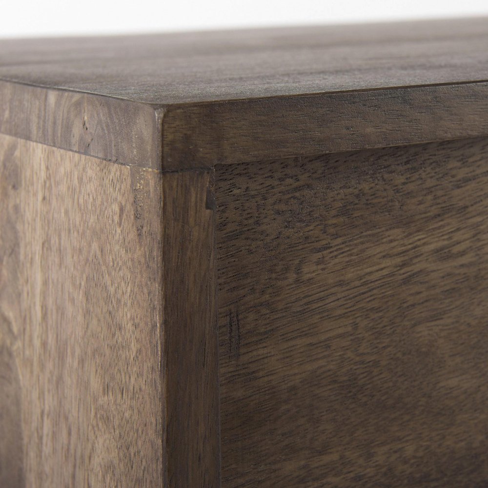 Dark Brown Two Door Cabinet With Metal Legs close-up detail