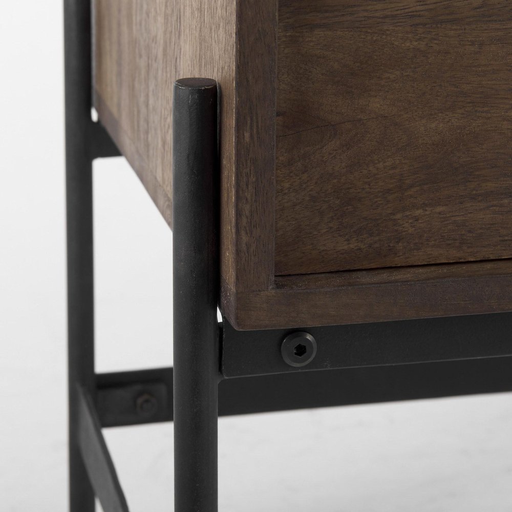 Dark Brown Two Door Cabinet With Metal Legs close-up detail