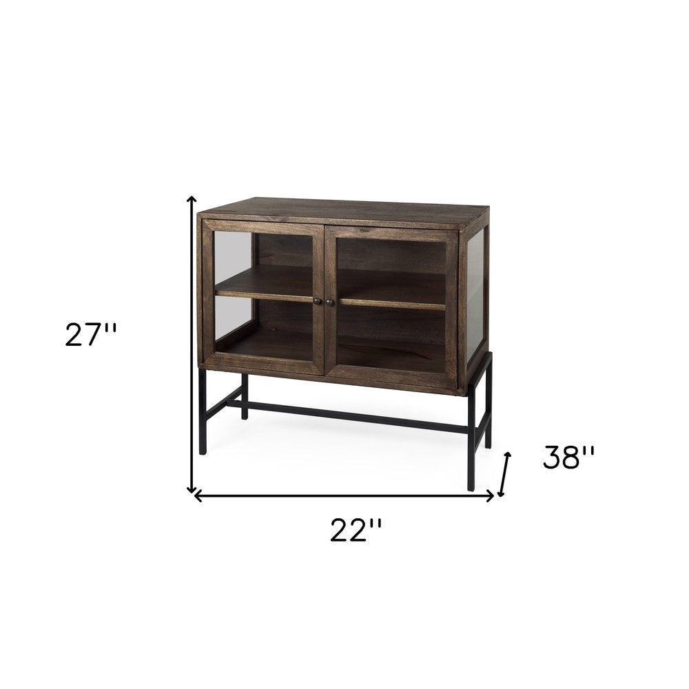 Rustic Dark Brown Two Door Shadowbox Cabinet on a white background