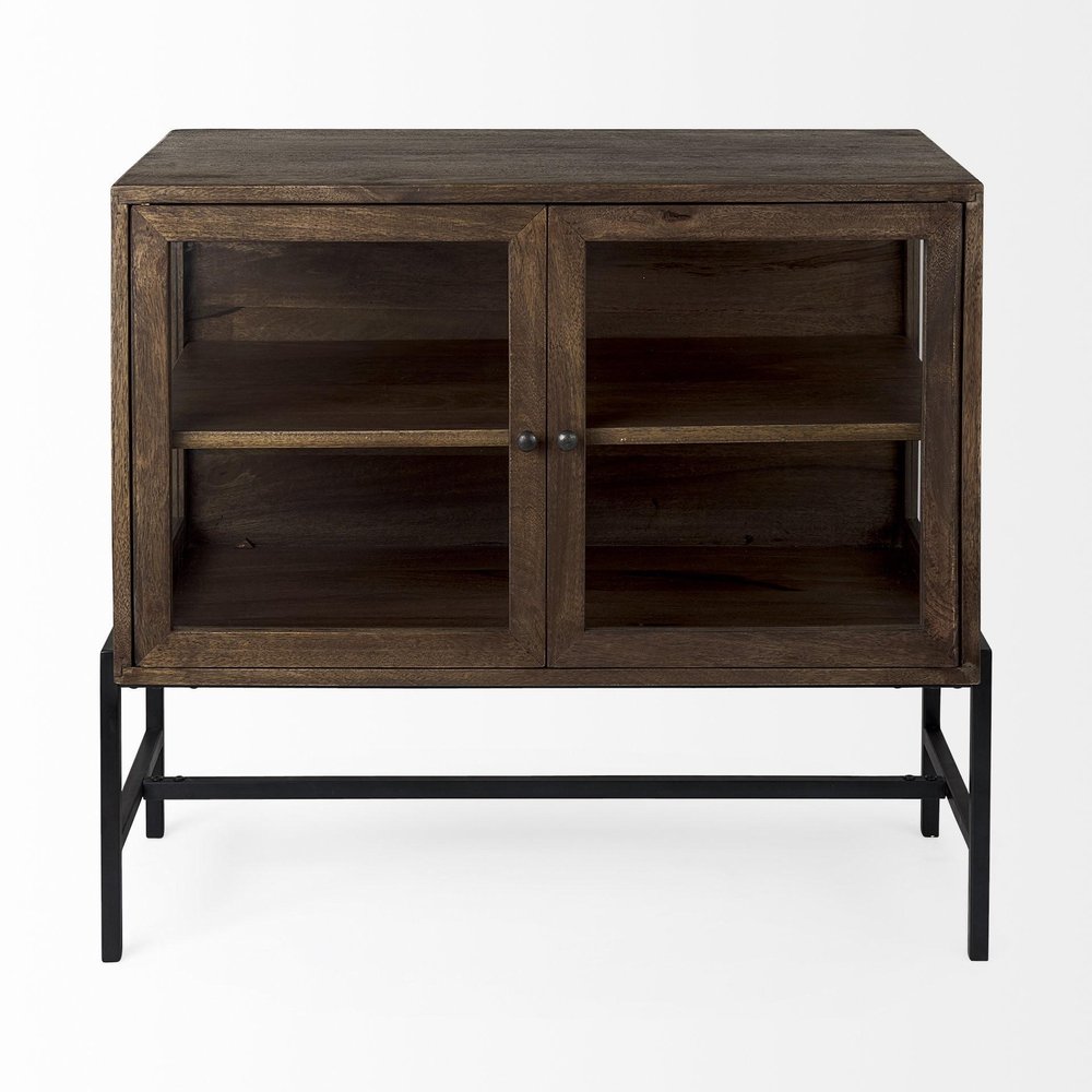 Rustic Dark Brown Two Door Shadowbox Cabinet on a white background