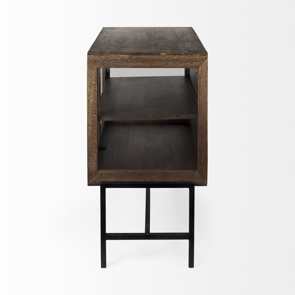 Rustic Dark Brown Two Door Shadowbox Cabinet on a white background