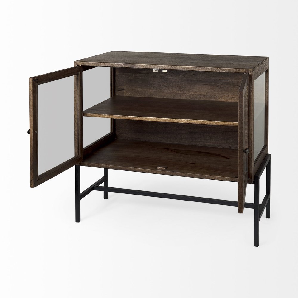 Rustic Dark Brown Two Door Shadowbox Cabinet on a white background