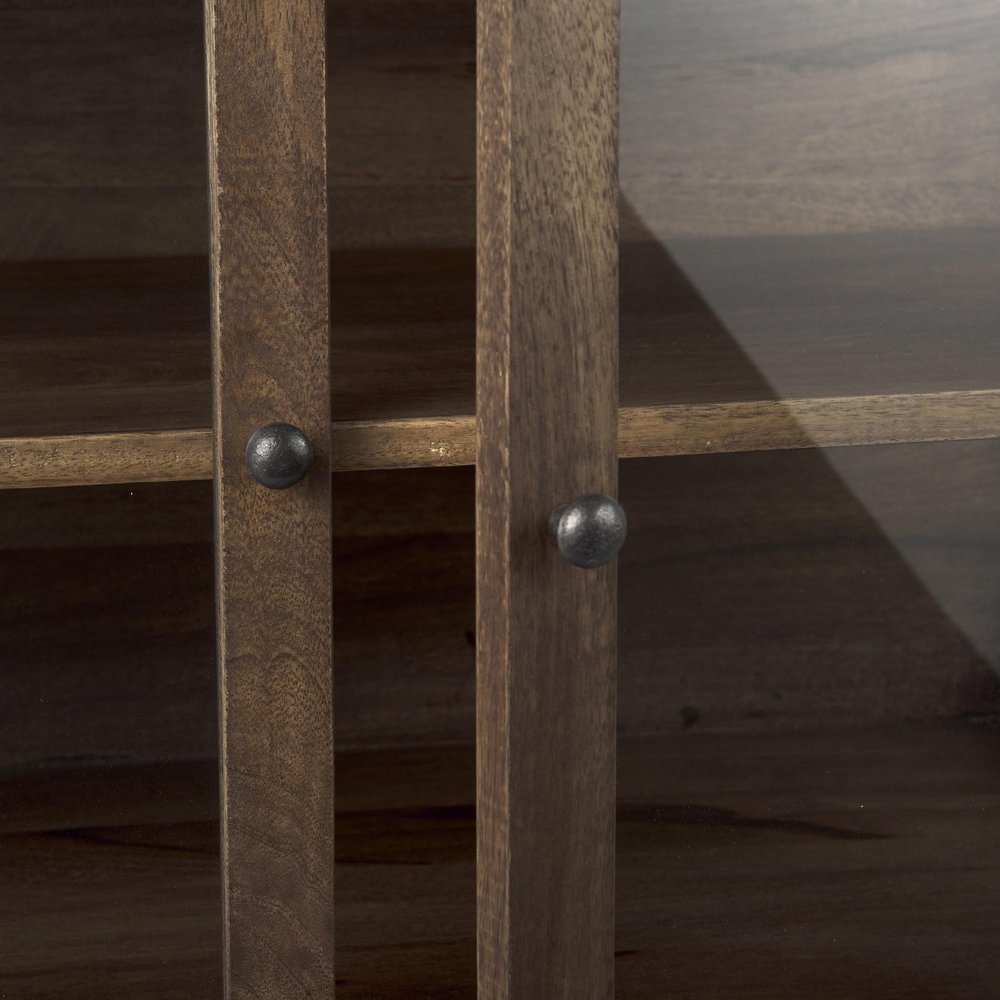 Rustic Dark Brown Two Door Shadowbox Cabinet close-up detail