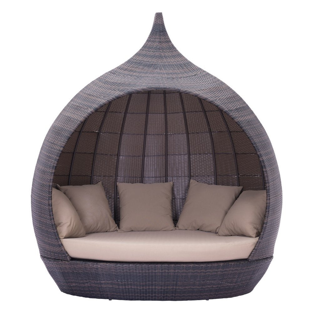 Teardrop Shaped Brown and Beige Daybed on a white background