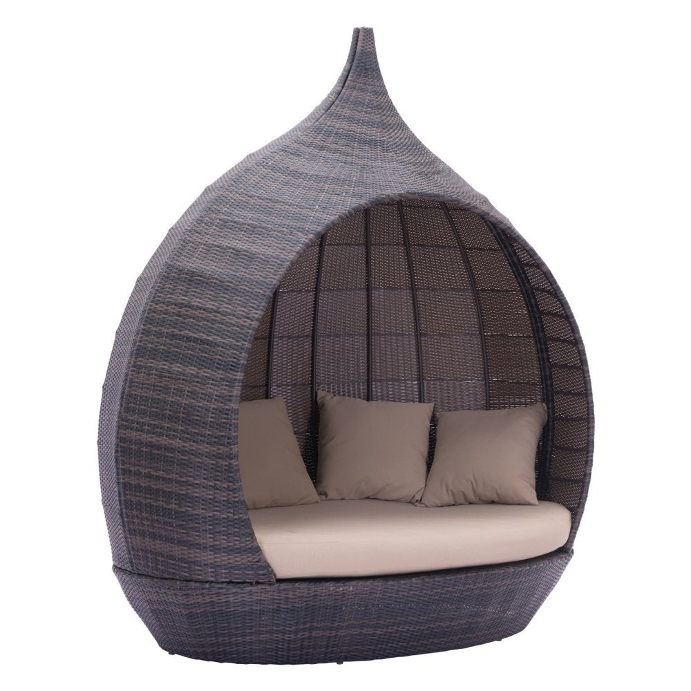 Teardrop Shaped Brown and Beige Daybed on a white background