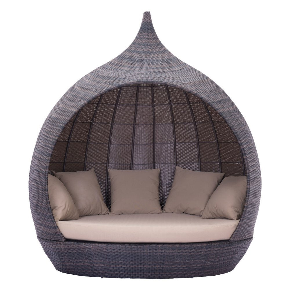Teardrop Shaped Brown and Beige Daybed on a white background