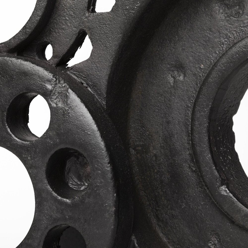 Set of Two Matte Black Industrial Cog Bookends close-up detail