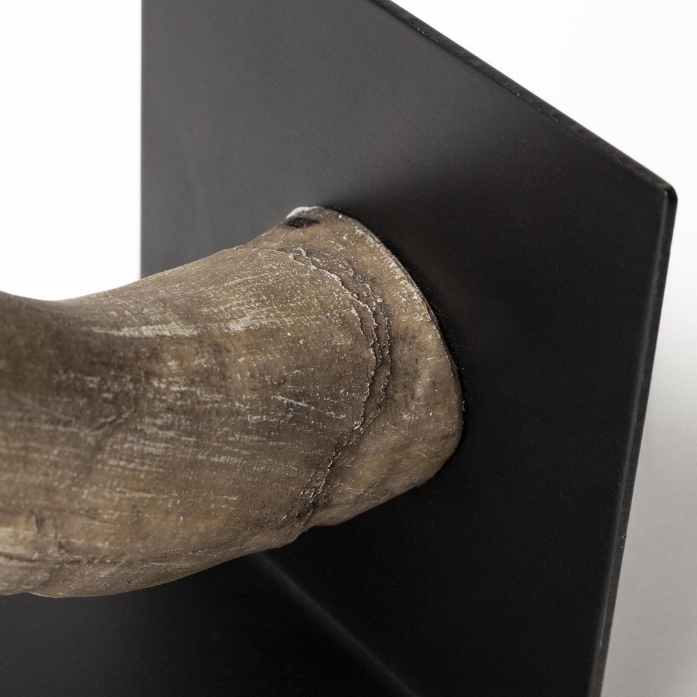 Set of Two Brown And Black Resin And Metal Horn Decorative Bookends