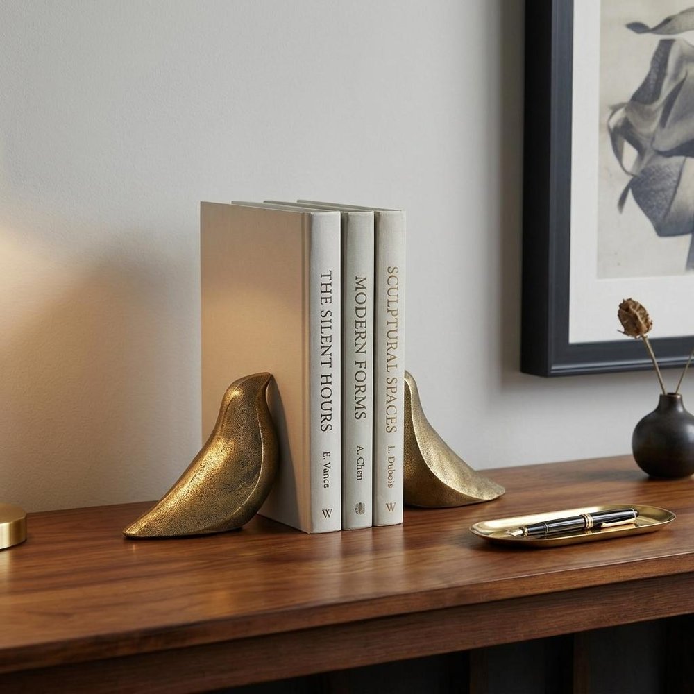 Set of Two 3" Gold Metal Bird Decorative Bookends