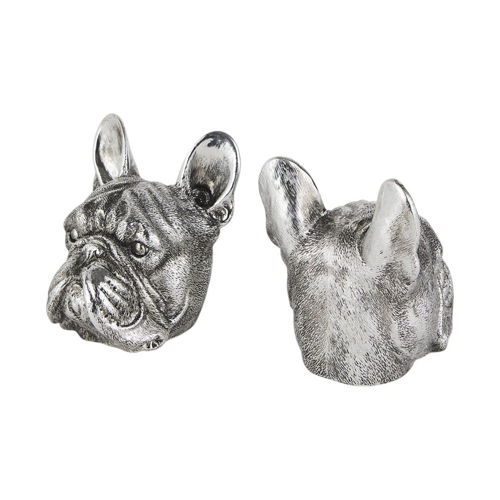 Set of Two 6" Silver Metal Dog Decorative Bookends on a white background
