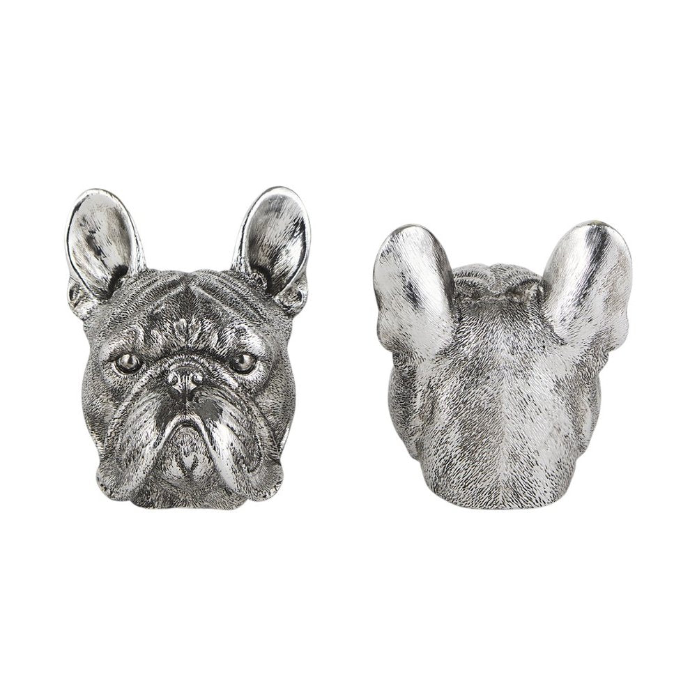 Set of Two 6" Silver Metal Dog Decorative Bookends on a white background